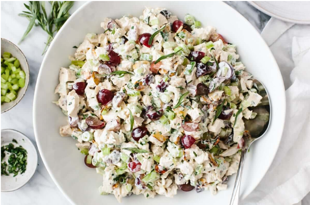 Chicken Salad with Grapes, Avocado, and Almonds over Spinach | Whole Living Eat Well