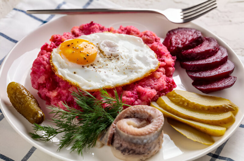 Beet Hash with Eggs
